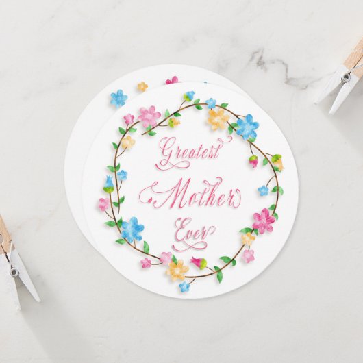 母の日のフローラかわいらしリースワードアート カード (正面/裏面インサイチュ)