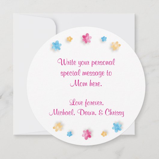 母の日のフローラかわいらしリースワードアート カード (裏面)