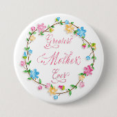 母の日のフローラかわいらしリースワードアート 缶バッジ (正面)