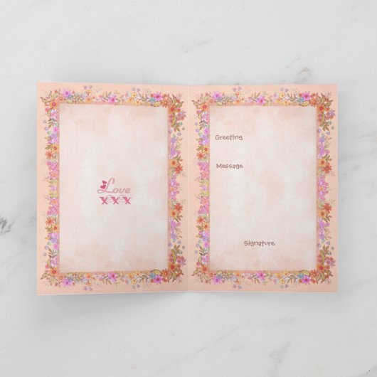 母の日のフローラタイポグラフィ挨拶 カード (内部)