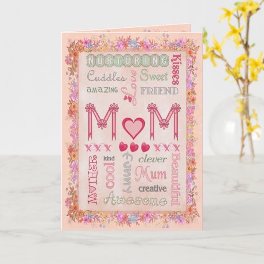 母の日のフローラタイポグラフィ挨拶 カード (黄色い花)