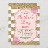 母の日のブランチの招待状のピンクの花柄の花 招待状 (正面/裏面)