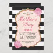 母の日のブランチの招待状のピンクの花柄の花 招待状 (正面/裏面)