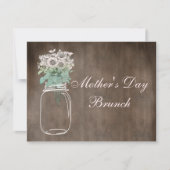 母の日のブランチの素朴なメーソンジャー及び花 招待状 (正面)