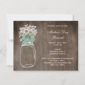 母の日のブランチの素朴なメーソンジャー及び花 招待状 (裏面)