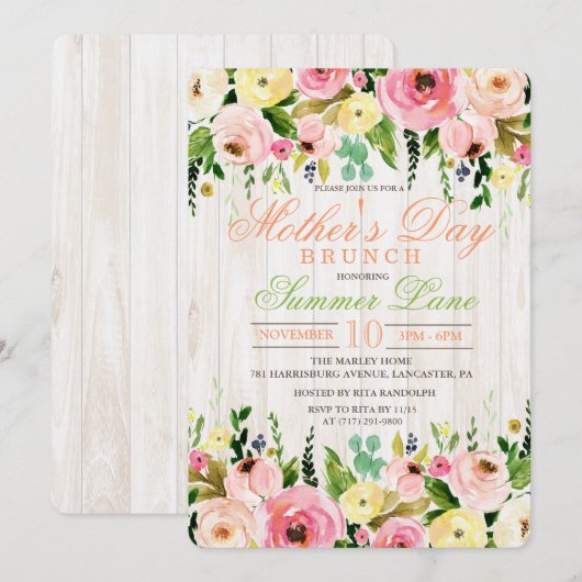 母の日のブランチ招待状 招待状 (正面/裏面)