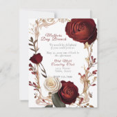 母の日のブランチ エレガントな赤と白のバラ 招待状 (正面)