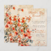 母の日のブランチ ピンクの水彩花 招待状 (正面/裏面)