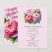 母の日のブランチ ピンクの花のホリデー 招待状 (正面/裏面)