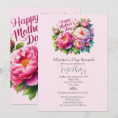 母の日のブランチ ピンク フラワーズ ホリデー 招待状 (正面/裏面)