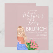 母の日のブランチ 花のブッシュ ピンクの女性たち 招待状 (正面/裏面)