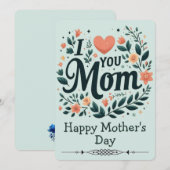 母の日のプレゼントに「I Love You Mom Floral Wreath」 招待状 (正面/裏面)
