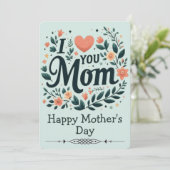 母の日のプレゼントに「I Love You Mom Floral Wreath」 招待状 (スタンド正面)