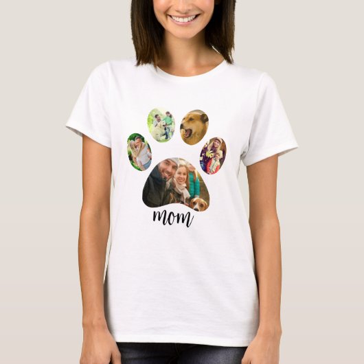 母の日のプレゼント 犬の母親 | 5つの肉球プリント写真コラージュ Tシャツ (正面)