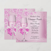 母の日のプレッピーなピンクのバラのシャンパンブランシュ 招待状 (正面/裏面)
