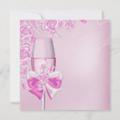 母の日のプレッピーなピンクのバラのシャンパンブランシュ 招待状 (裏面)