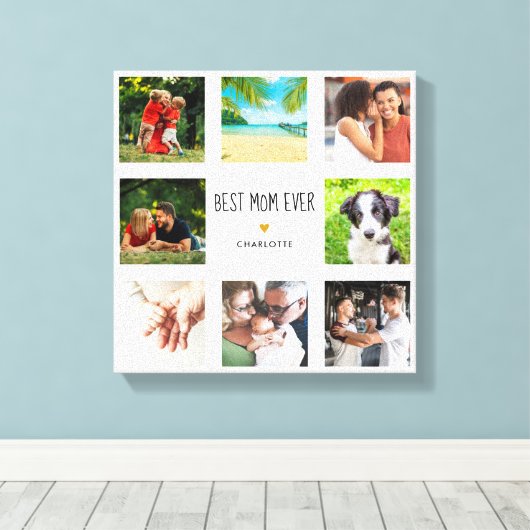 母の日のベストママエバーフォトコラージュゴールドハート キャンバスプリント (インサイチュ (ウッドフロア))