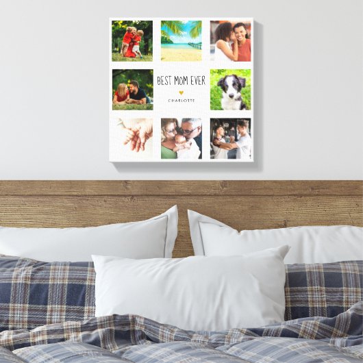 母の日のベストママエバーフォトコラージュゴールドハート キャンバスプリント (インサイチュ (寝室))