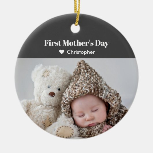 母の日のベビー写真クリスマスホリデー セラミックオーナメント (正面)