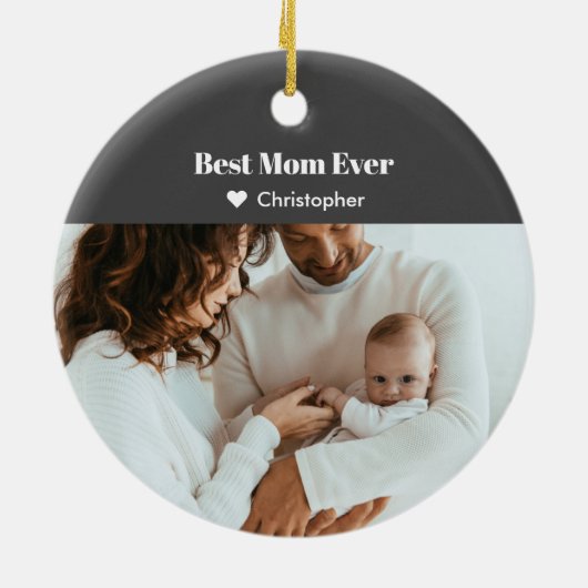 母の日のベビー写真クリスマスホリデー セラミックオーナメント (裏面)
