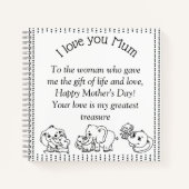 母の日のメッセージ「MUM大好きパーソナライズされた ノートブック (正面)