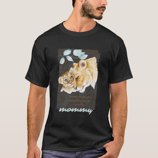 母の日のライオンと赤ちゃんライオン Tシャツ (正面)