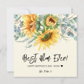 母の日のラスティックなひまわり ユーカリ グリーン カード (正面)