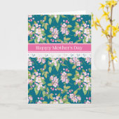 母の日のリンゴの花、レーストリム ダークブルー カード (黄色い花)