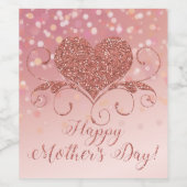 母の日のワインラベル |バラ金ゴールドグリッターハート ワインラベル (シングルラベル)