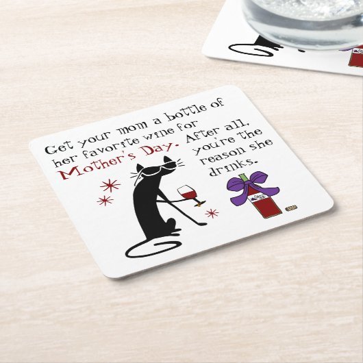 母の日のワイン スクエアペーパーコースター (アングル)