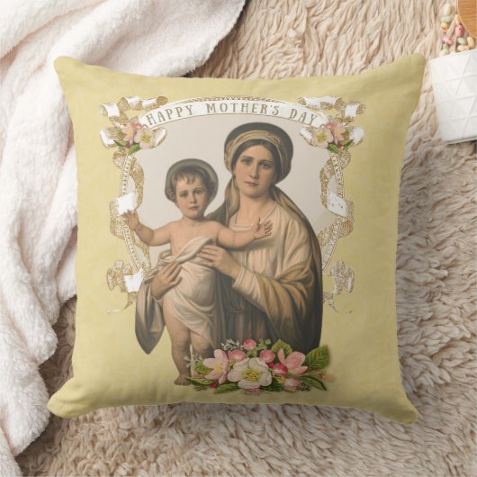 母の日のヴァージンマリアカト賛美リックフラワーズ クッション (ブランケット)
