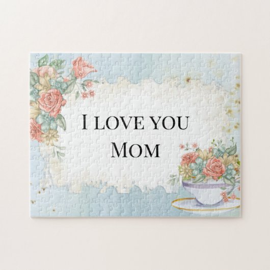 母の日のヴィンテージフレームティーカップバラデイジー ジグソーパズル (横)