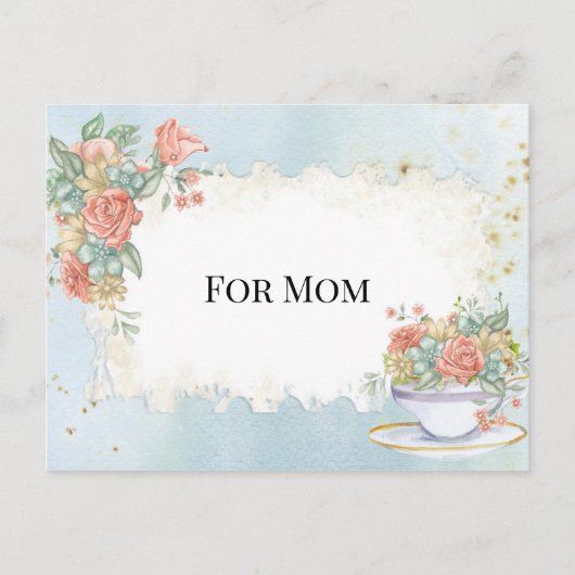母の日のヴィンテージフレームティーカップバラデイジー ポストカード (正面)