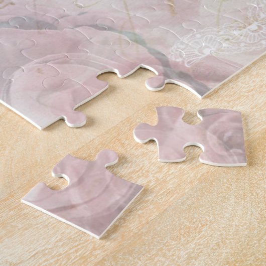 母の日のヴィンテージポストメールピンクチューリップズ ジグソーパズル (側面)