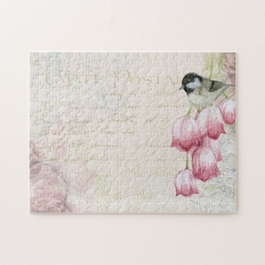 母の日のヴィンテージポストメールピンクチューリップズ ジグソーパズル (横)