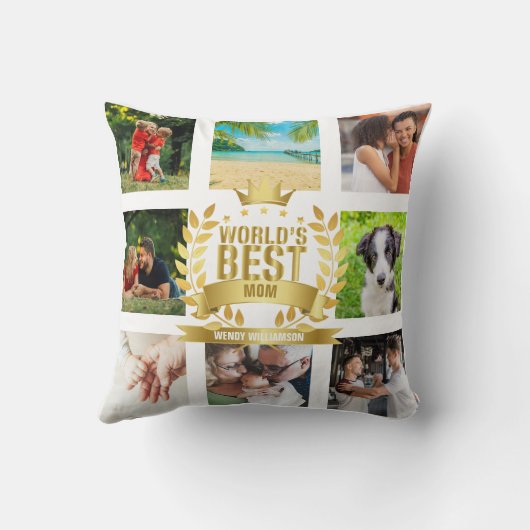 母の日の世界最高の母家族の写真コラージュ クッション (裏面)