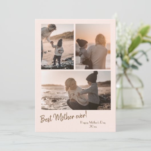 母の日の休日カードの3枚の写真コラージュ サンキューカード (スタンド正面)