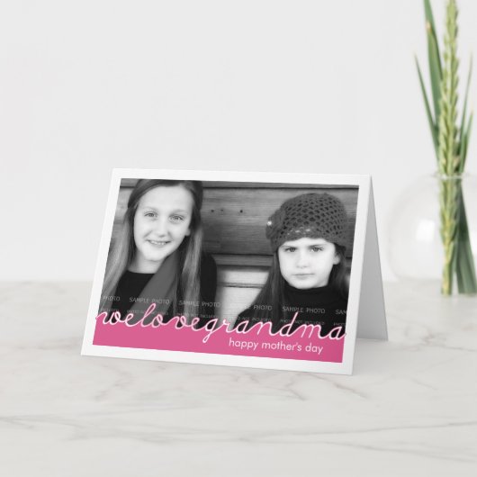 母の日の写真おばあちゃんピンク白い切り抜き カード (正面)
