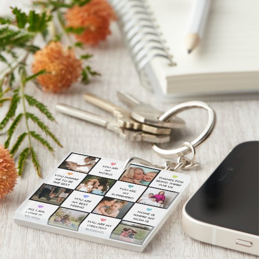 母の日の写真のコラージュと母最高のの引用文 キーホルダー (正面右)