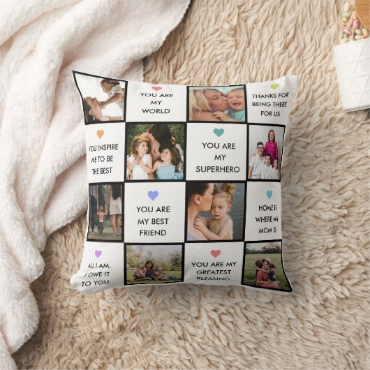 母の日の写真のコラージュと母最高のの引用文 クッション (ブランケット)