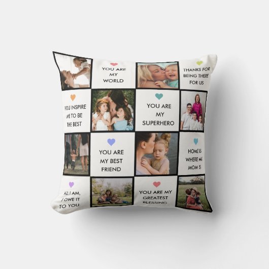 母の日の写真のコラージュと母最高のの引用文 クッション (正面)