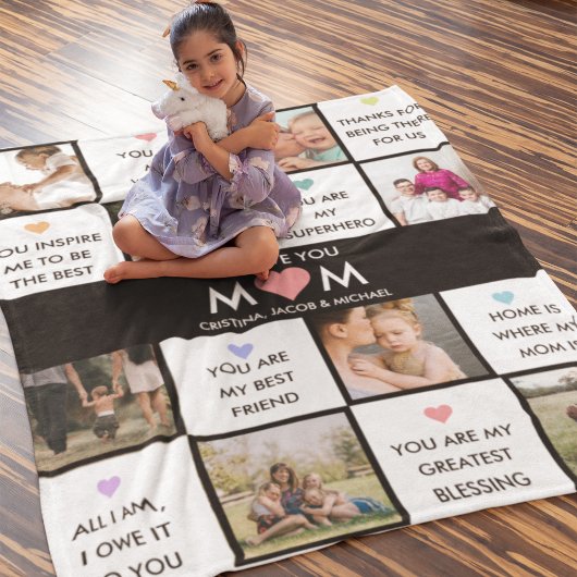 母の日の写真のコラージュと母最高のの引用文 フリースブランケット