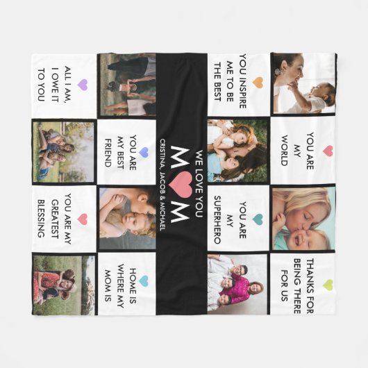 母の日の写真のコラージュと母最高のの引用文 フリースブランケット (正面(横))