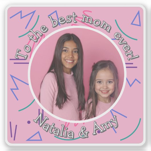 母の日の写真を追加Mom最高の Everレトロパターン シール (正面)