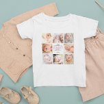 母の日の写真コラージュ ベビーTシャツ<br><div class="desc">可愛い母の日のベビーTシャツは子供の8家族の写真、かわいいことわざ「愛で幸せな最初の母の日のママ」、ピンクのハート、子供の名前。</div>