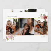 母の日の写真コラージュ 花柄 ブラッシュ ゴールド シーズンカード (正面/裏面)