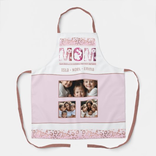 母の日の写真テンプレート子の名前Leopard エプロン (正面)
