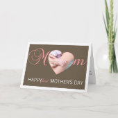 母の日の写真ハート新しい母ピンクブラウン カード (正面)