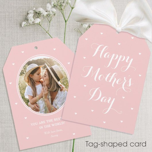 母の日の写真パーソナライズされた名ピンク カード