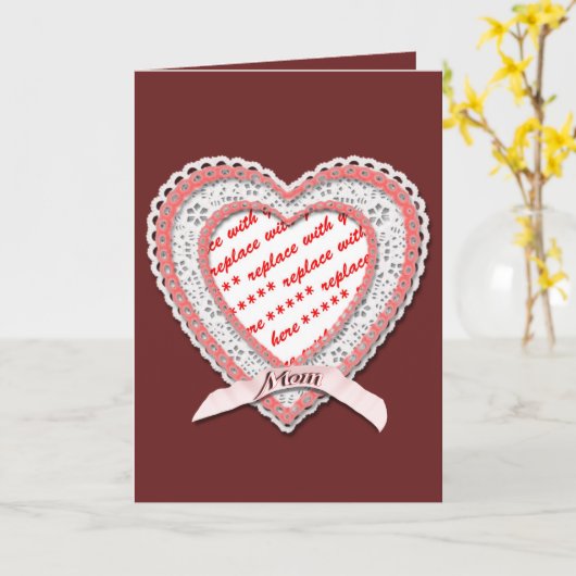 母の日の写真フレーム用のレースハート カード (黄色い花)